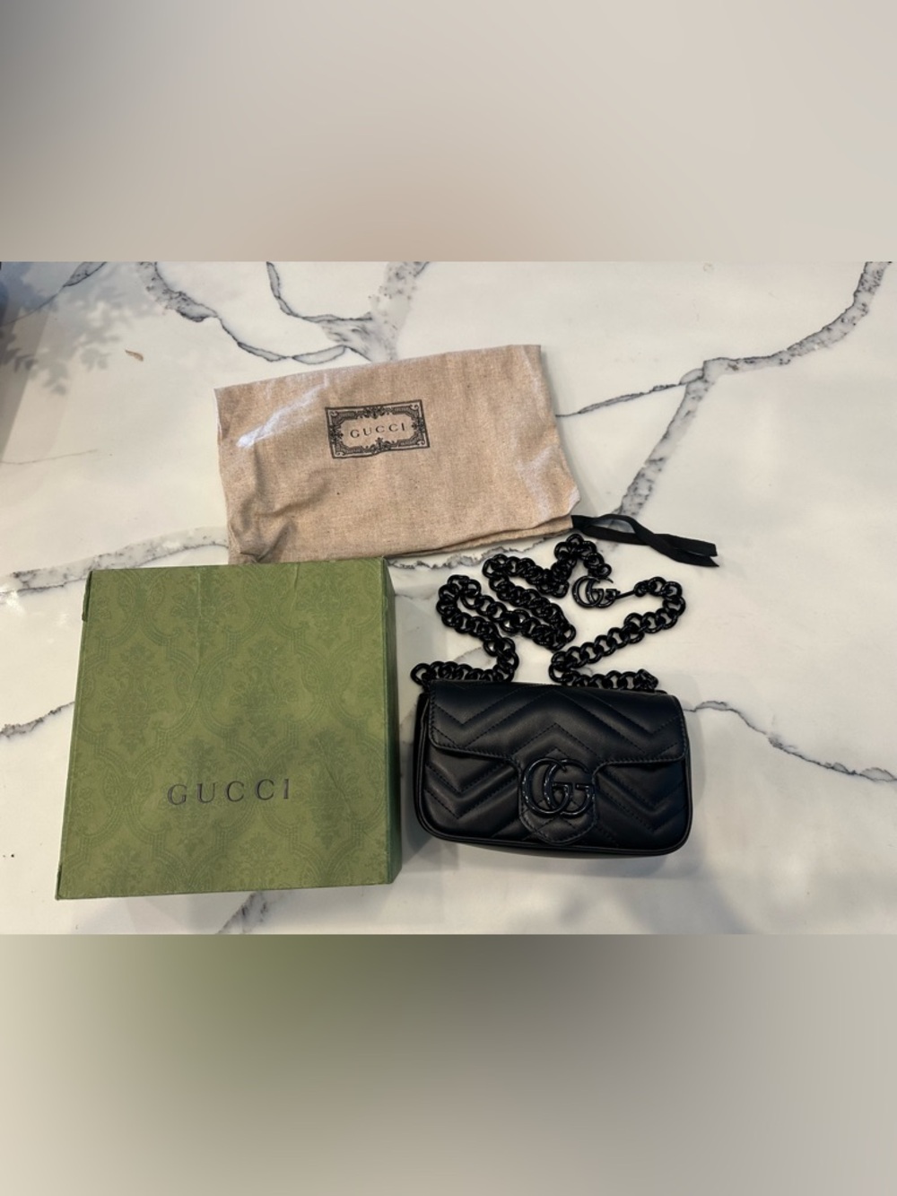 Gucci Black GG Marmont Mini Chain Bag